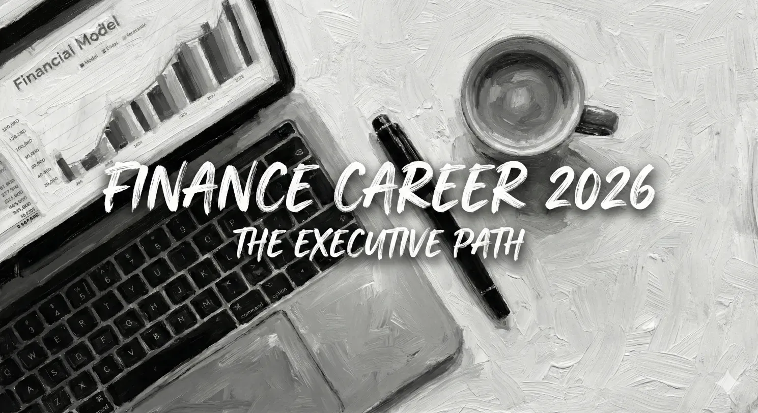 Oil-painting style illustration of a laptop displaying a financial model spreadsheet with bar charts, a fountain pen, and a coffee cup on a textured desk